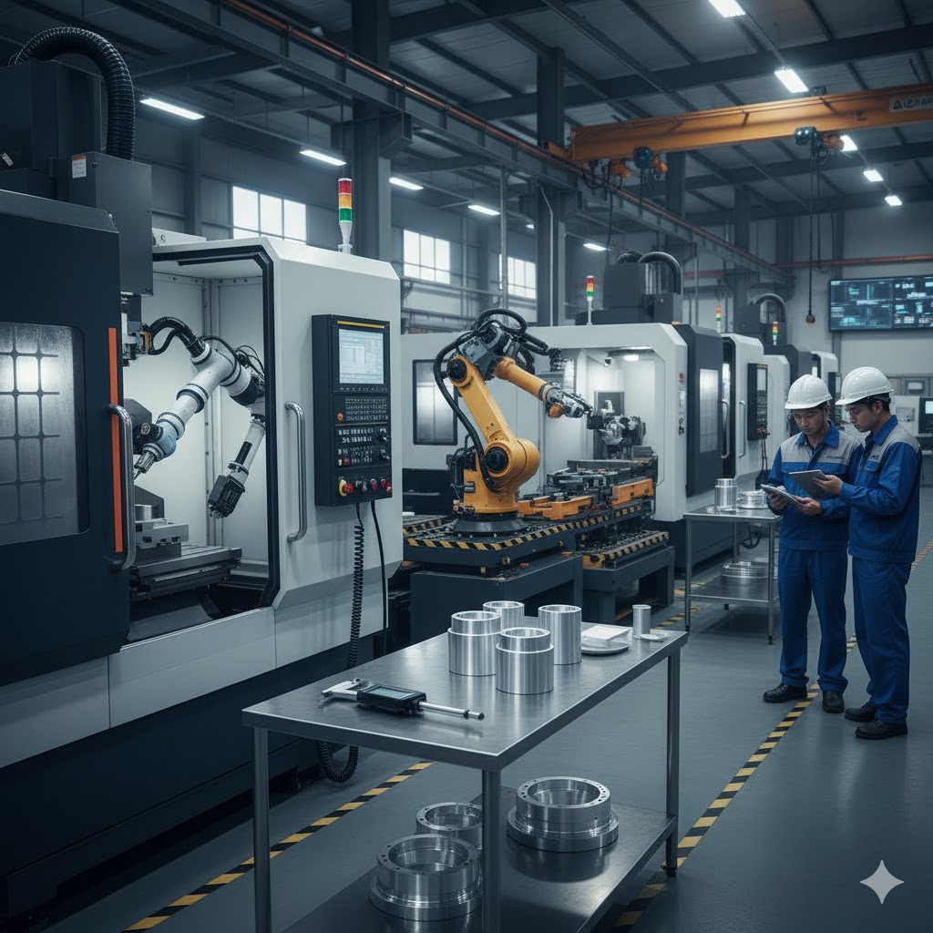 Smart CNC Factory Vietnam with Robotic Machining and Automated Production System